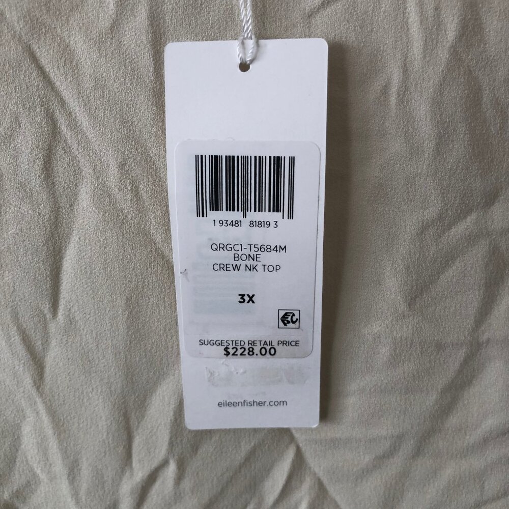 NWT EILEEN FISHER PLUS BONE SILK GEORGETTE CREW NECK TOP $228 3X - Picture 4 of 7